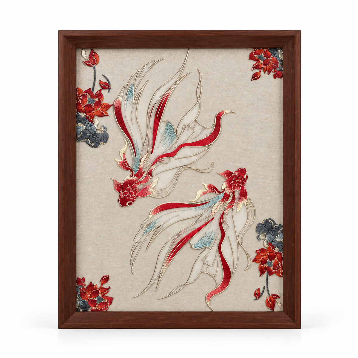 Kit DIY de cuadro bordado Chinoiserie – Peces Rojos
